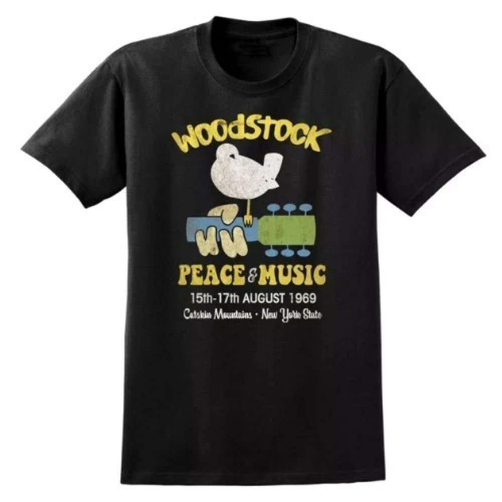 Woodstock Music Festival T-shirt 60s Retro Classic Guitar Band Tee Ladies Mens